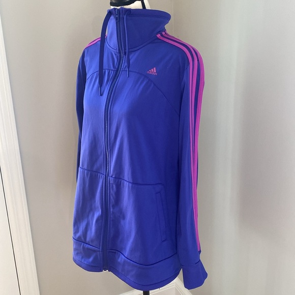Vintage Adidas track suit top blue and purple three stripes workout layering - Picture 3 of 12